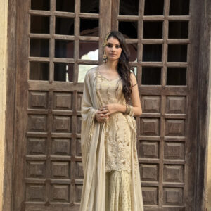 Luxury Champagne Gold Hand-Embroidered Sharara Set