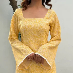 Yellow printed cotton  kurti