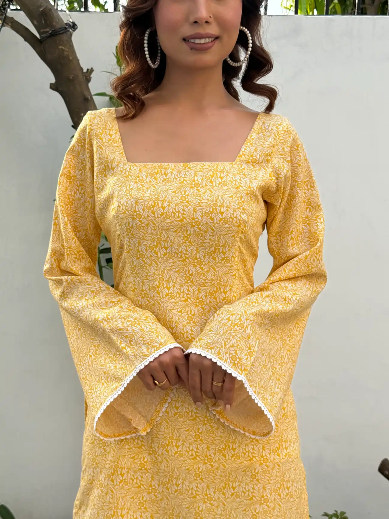 Yellow printed cotton  kurti