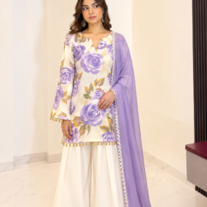 Farshi Salwar Suit, Lavender Floral Suit Set, Designer Farshi Salwar, Summer Ethnic Wear, Floral Printed Short Kurti Set.