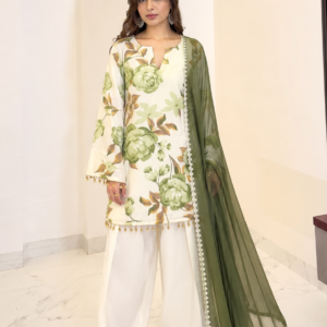 Olive Floral Printed Farshi Salwar Suit Set | Ameera