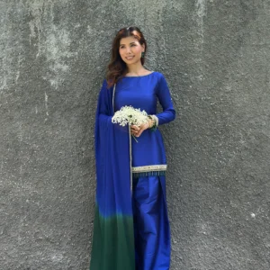 Royal Blue Silk Embellished Farshi Salwar Suit Set