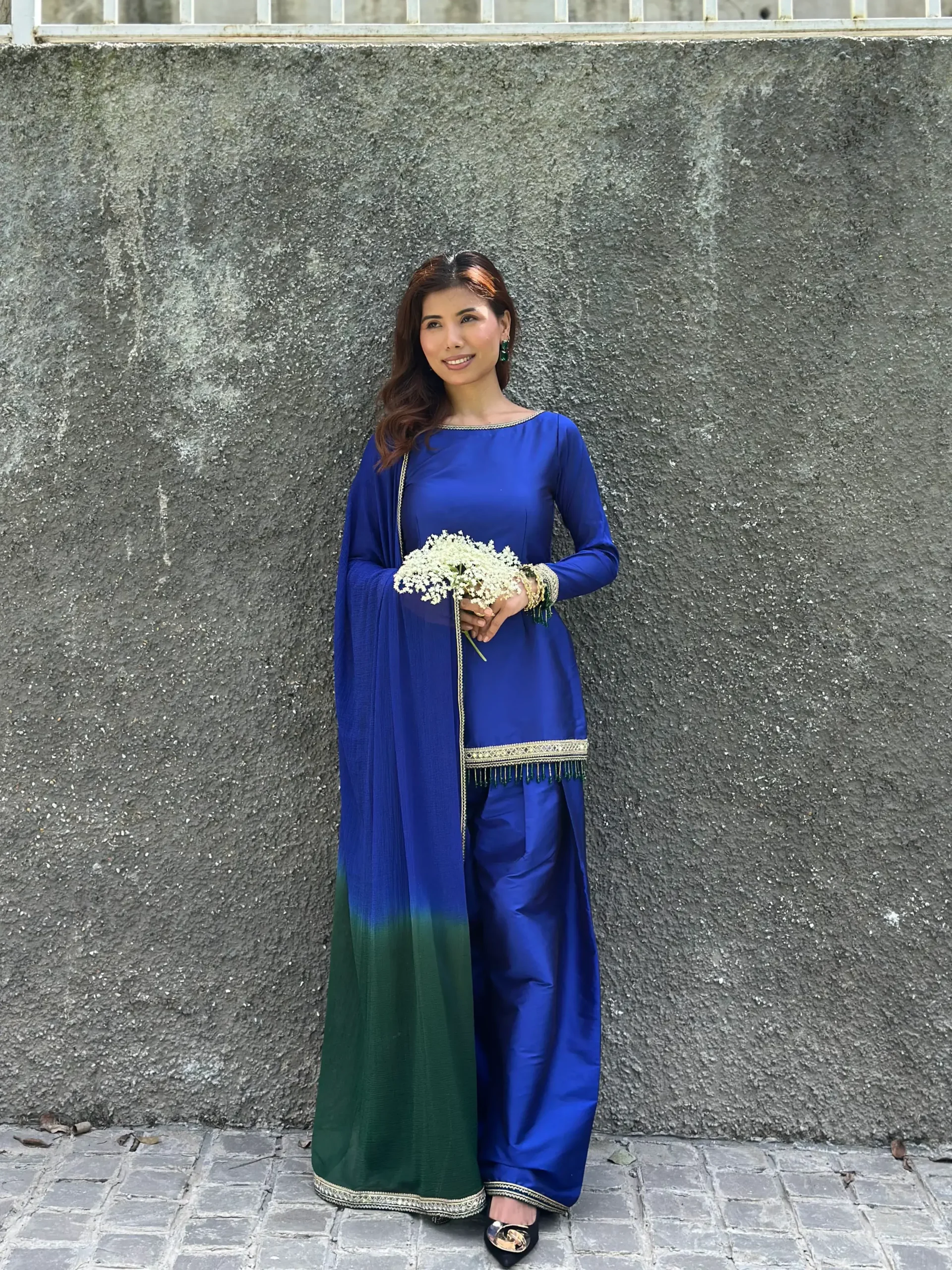 Royal Blue Silk Embellished Farshi Salwar Suit Set