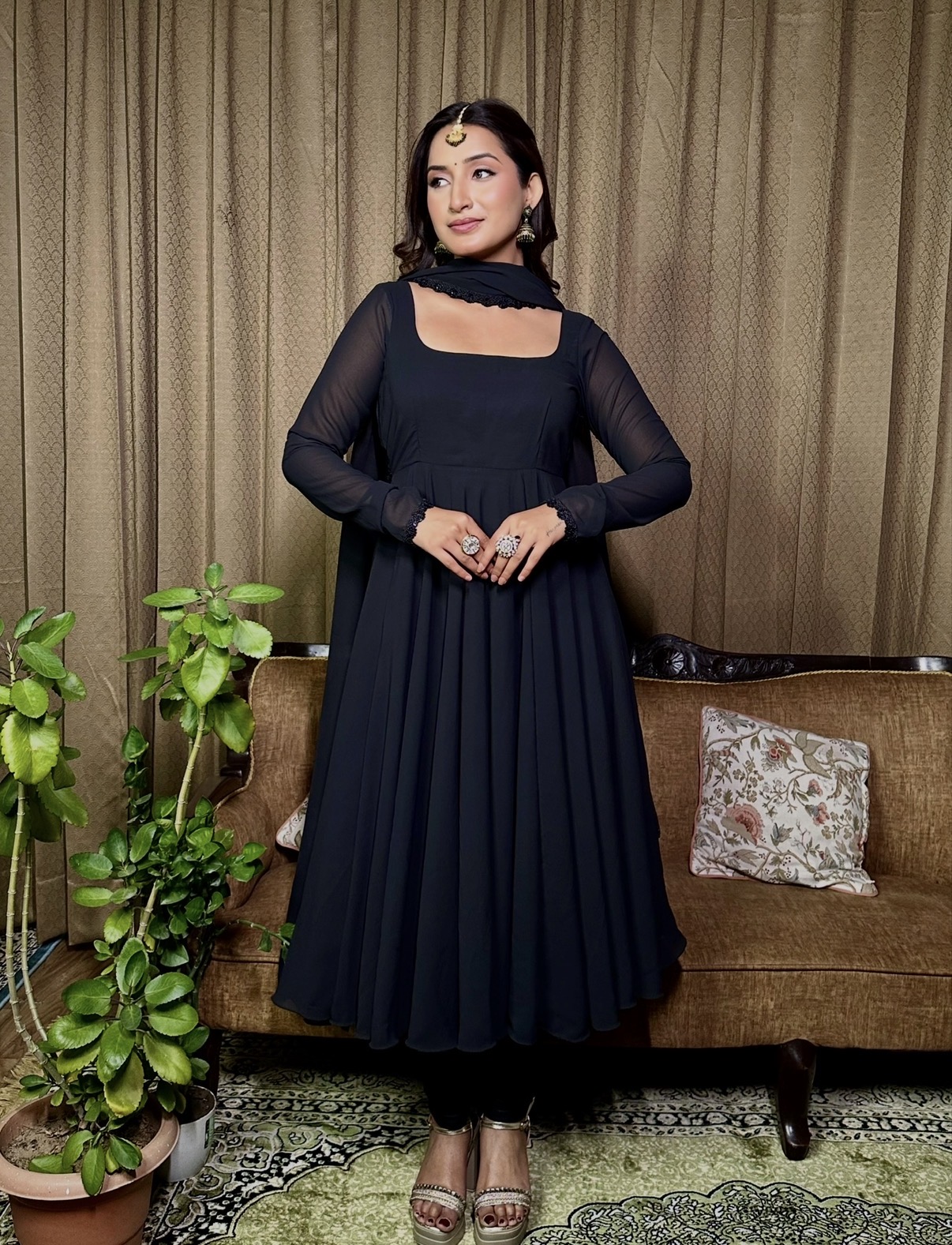 Elegant Black Anarkali Suit with Georgette Dupatta