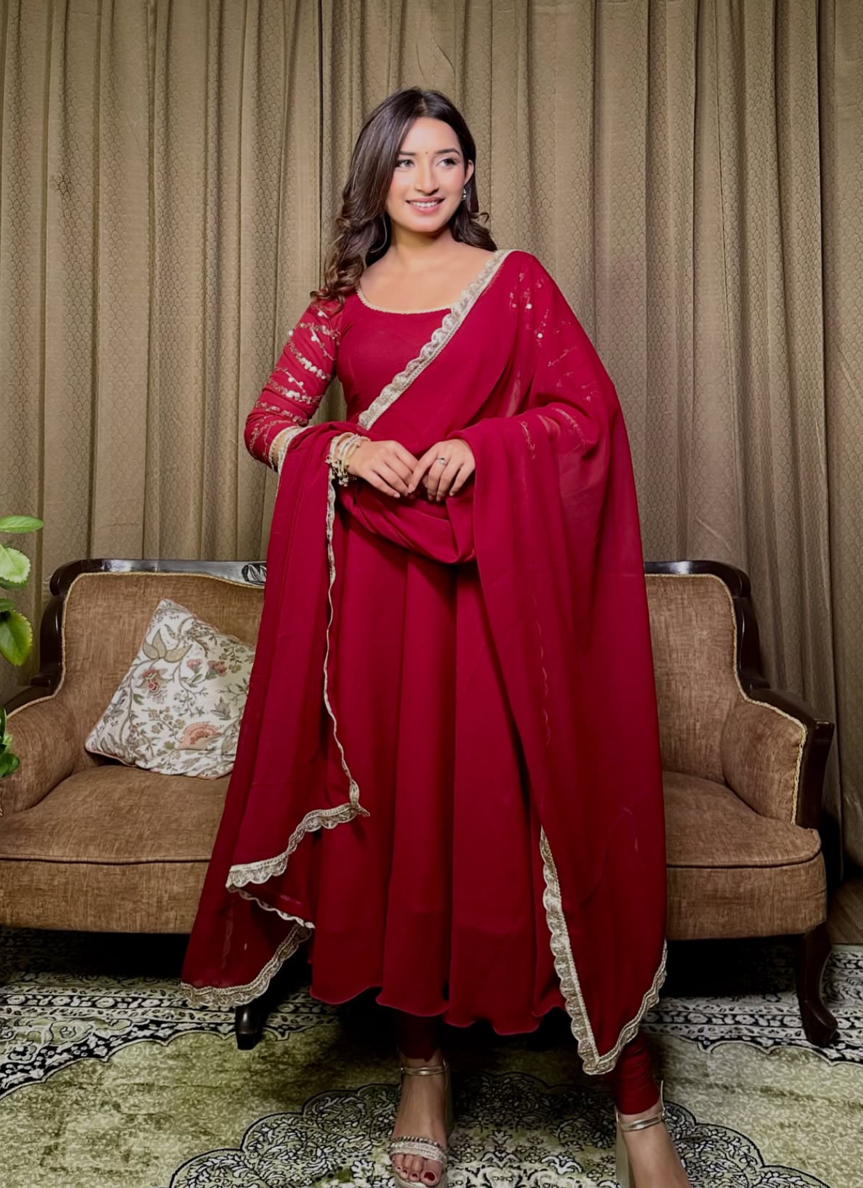 Wine Red Festive  anarkali Suit Set | Ameera Noor | The Ameera Collection